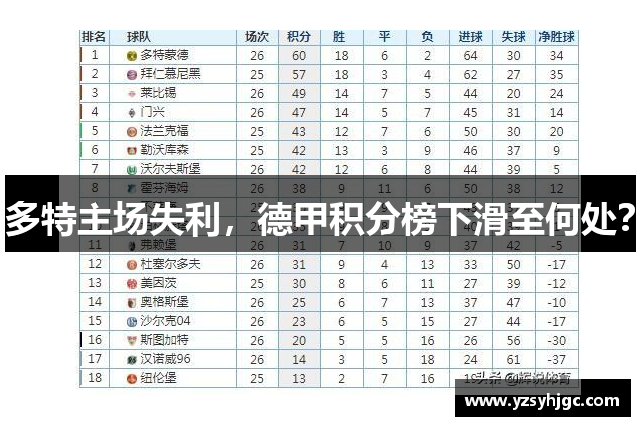 多特主场失利，德甲积分榜下滑至何处？