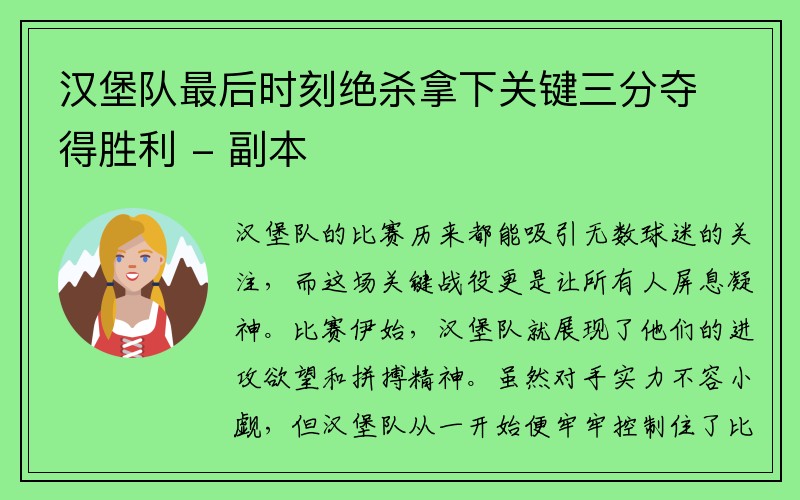 汉堡队最后时刻绝杀拿下关键三分夺得胜利 - 副本